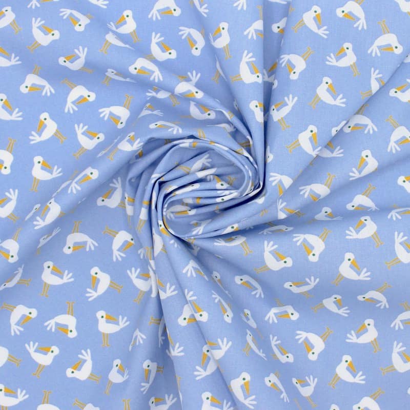 Cretonne fabric with birds - blue