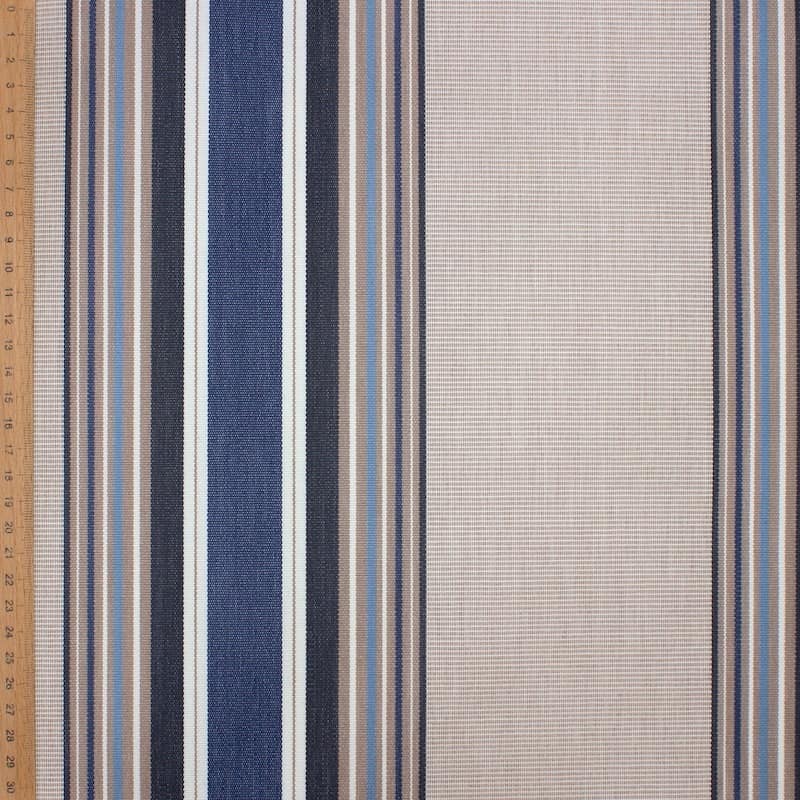 Striped coated outdoor fabric - blue 