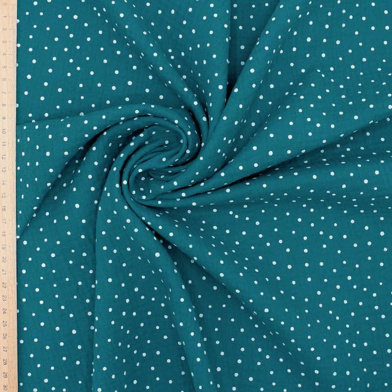 Double cotton gauze with dots - teal 