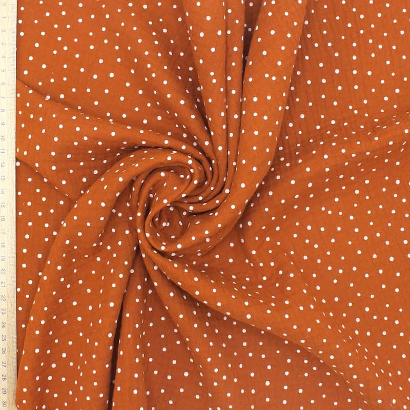 Double cotton gauze with dots - rust-colored