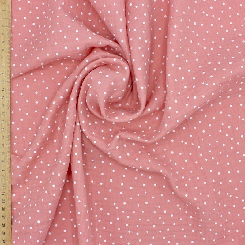 Double cotton gauze with dots - pink 