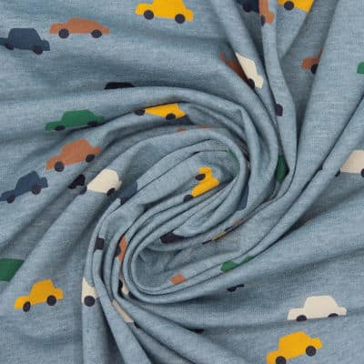 Jersey fabric with cars - blue