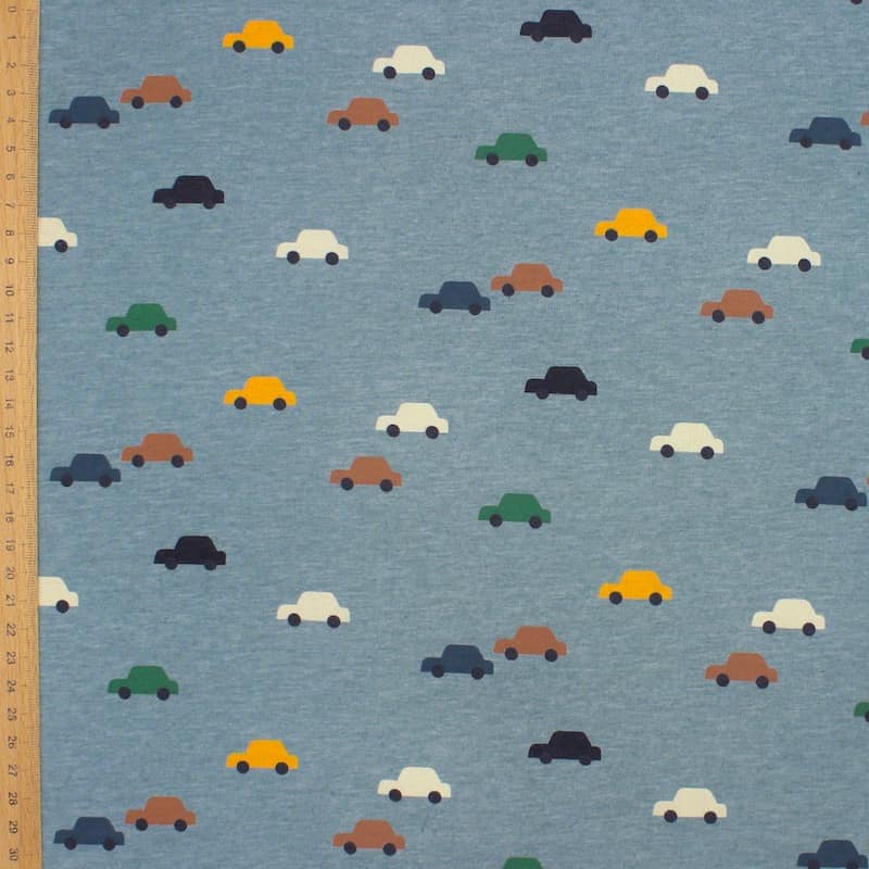 Jersey fabric with cars - blue