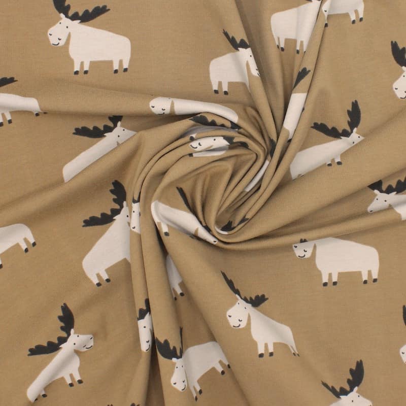 Jersey fabric with moose - camel