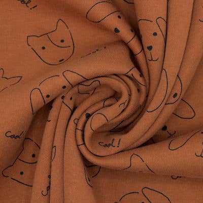 Sweatshirt fabric with dogs - terracotta