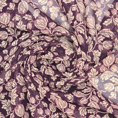 Tissu voile floral -aubergine