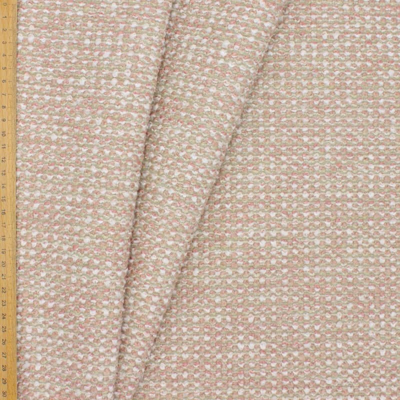 Jacquard fabric with loops - beige and pink 