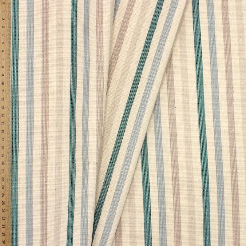 Striped coated cotton - beige and turquoise