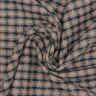 Tissu laine vierge carreaux- rose, brun et gris