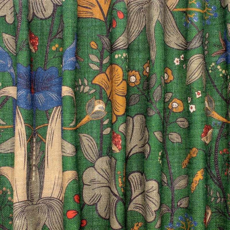 Fabric in viscose and linen with flowers - green
