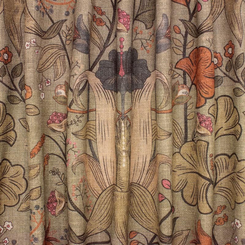 Fabric in viscose and linen with flowers - beige