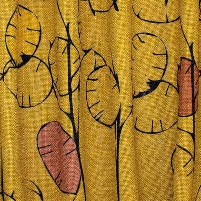 Fabric in viscose and linen with Lunaria annua - mustard yellow 