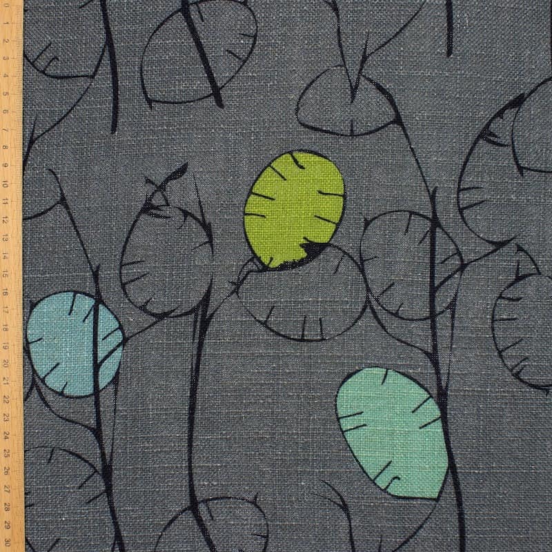 Fabric in viscose and linen with Lunaria annua - grey 