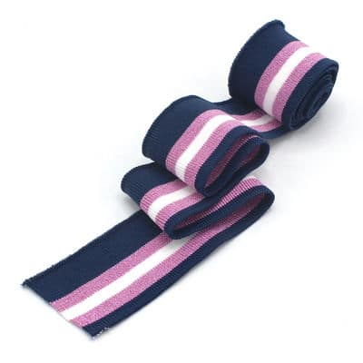 Striped cuffing fabric with lurex - navy blue 