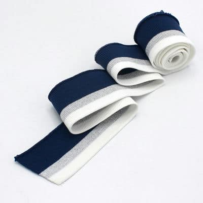 Striped cuffing fabric with lurex - navy blue