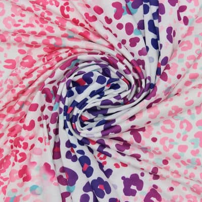 Polyester knit fabric with animal print - pink and blue 