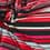 Tissu jersey en coton, viscose et élasthanne à lignes rose, rouge,blanc et noir