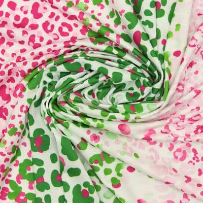 Gebreide polyester stof met dierenprint - fuchsia en groen