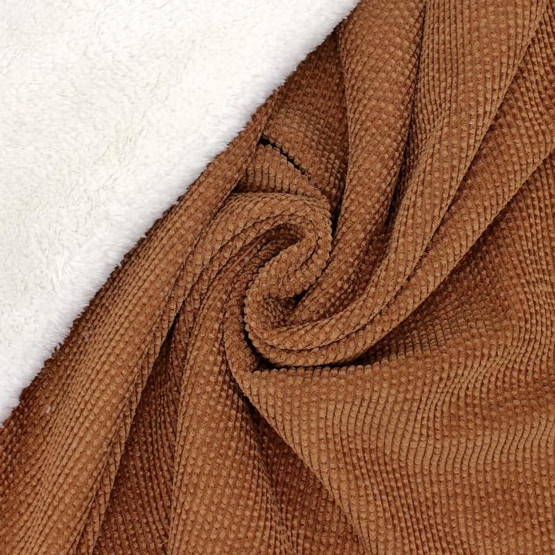 Velvet fabric with faux fur wrong side - brown