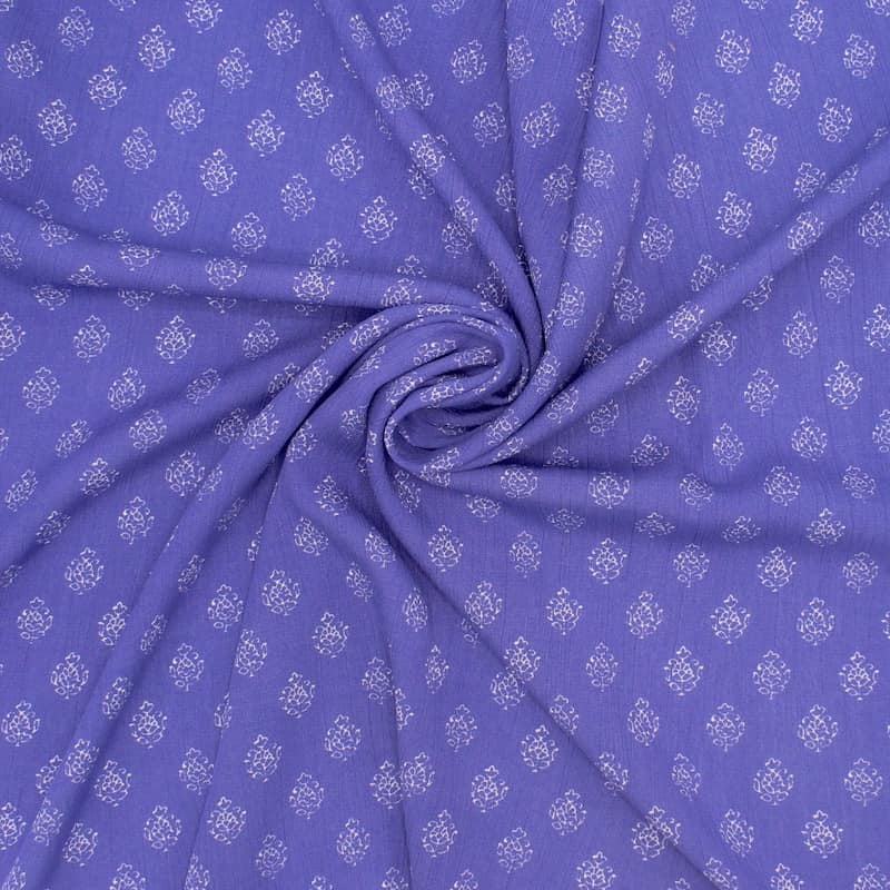 Viscose veil with crumpled aspect and flowers - lavender