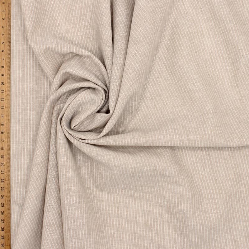 Gestreepte stof in linnen en katoen - beige 