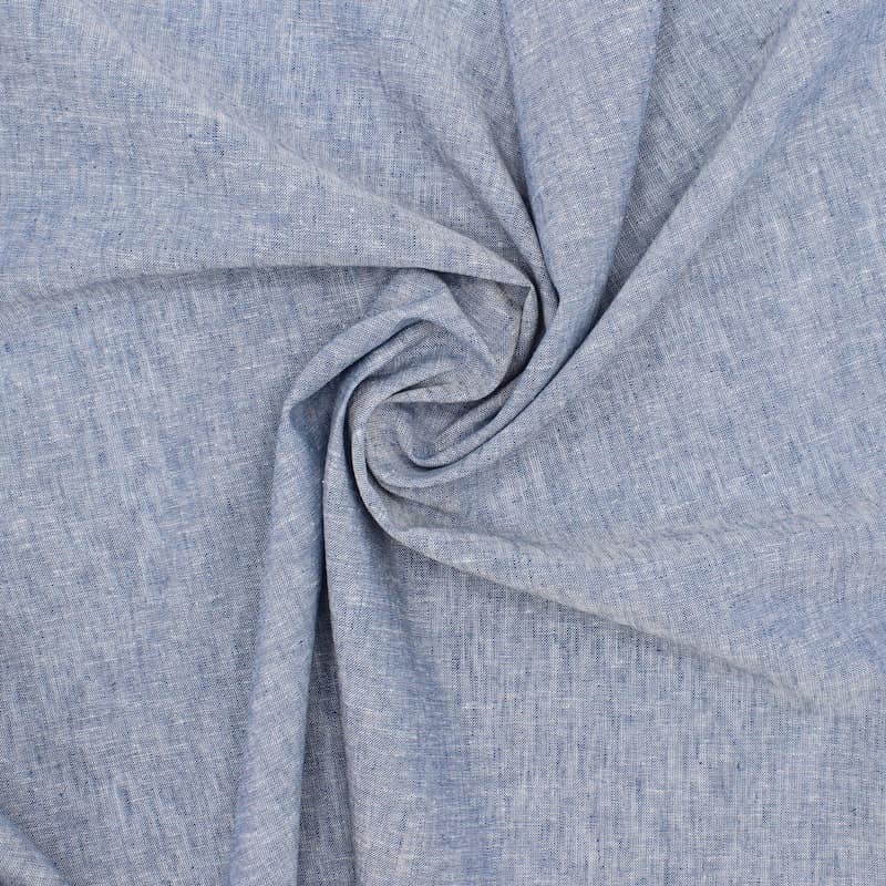 Tissu lin et coton uni - bleu