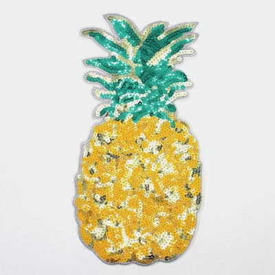 Opstrijkbare ananas met glitters - geel