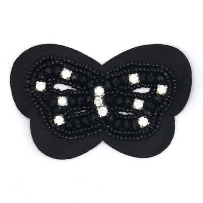 Butterfly badge to sew with pearls and glitters - black 