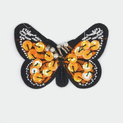 Iron-on embroidered butterfly with glitters - orange