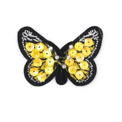 Thermocollant brodé papillon sequins - jaune