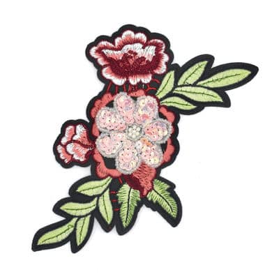 Iron-on embroidered flower with glitters