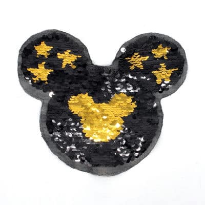 Sew-on fantasy head with glitters - black 