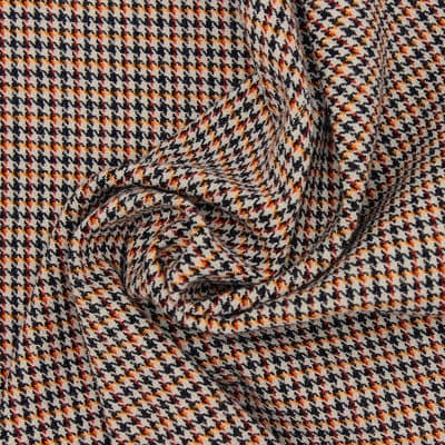 Fabric in cotton and wool with houndstooth pattern - multicolored