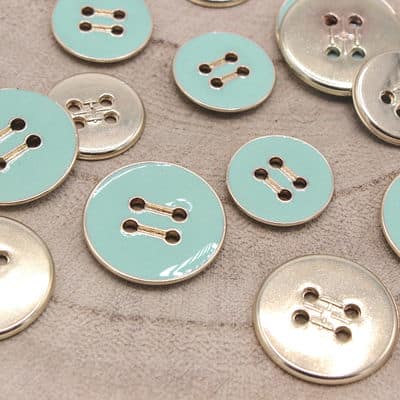 Button with metal aspect - light blue and gold 