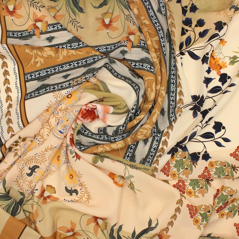 Panneau tissu polyester floral - beige