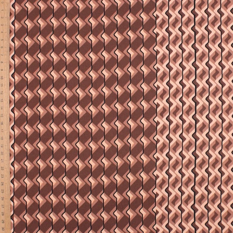 Polyester satijn twill stof met grafische print - bruin 