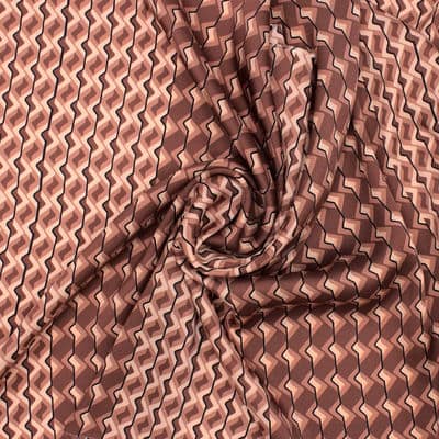 Polyester satin twill fabric  with graphic print - brown 