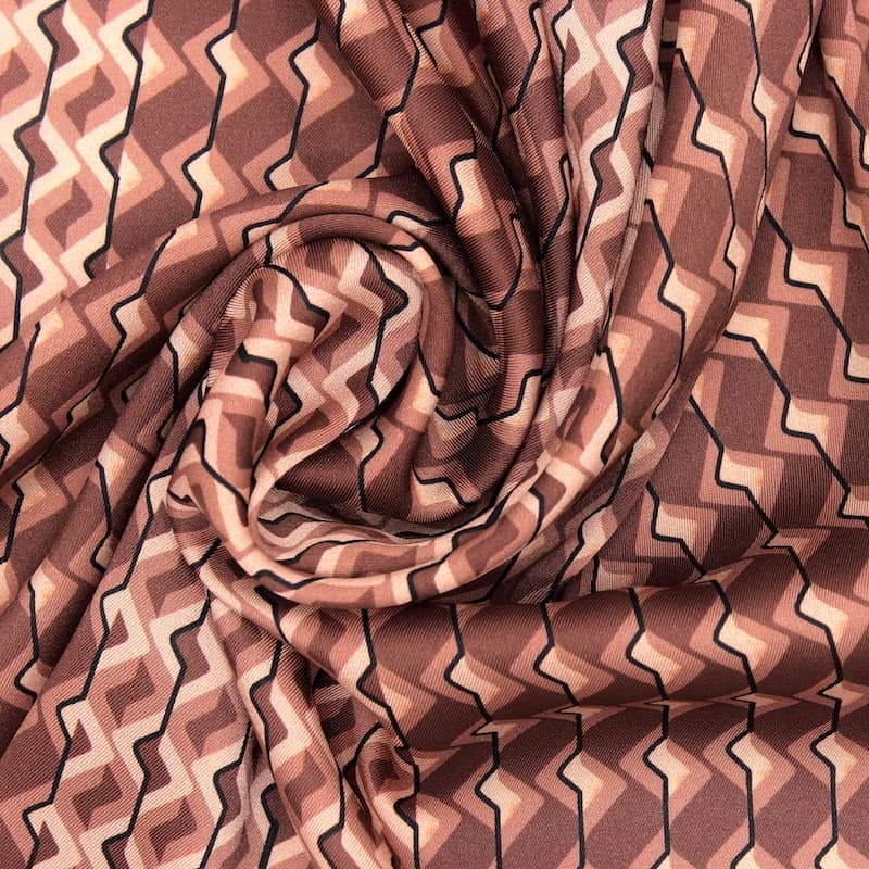 Polyester satin twill fabric  with graphic print - brown 