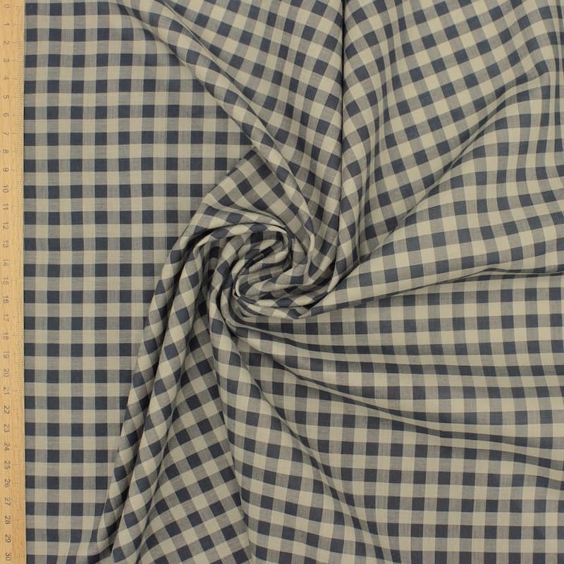 Checkered fabric 100% cotton - beige and black 