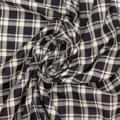 Checkered cotton fabric with silver thread - black and ecru 