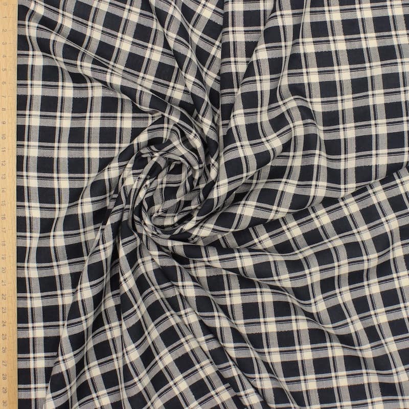 Checkered cotton fabric with silver thread - black and ecru 