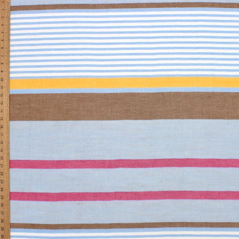 Striped fabric in cotton and viscose - sky blue 