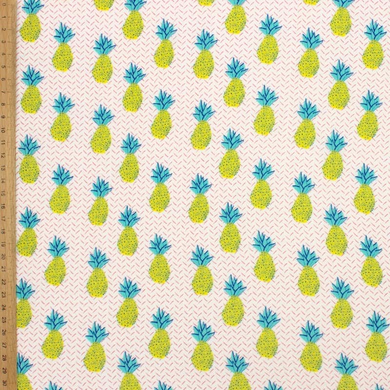 Viscose fabric with pineapples - white 