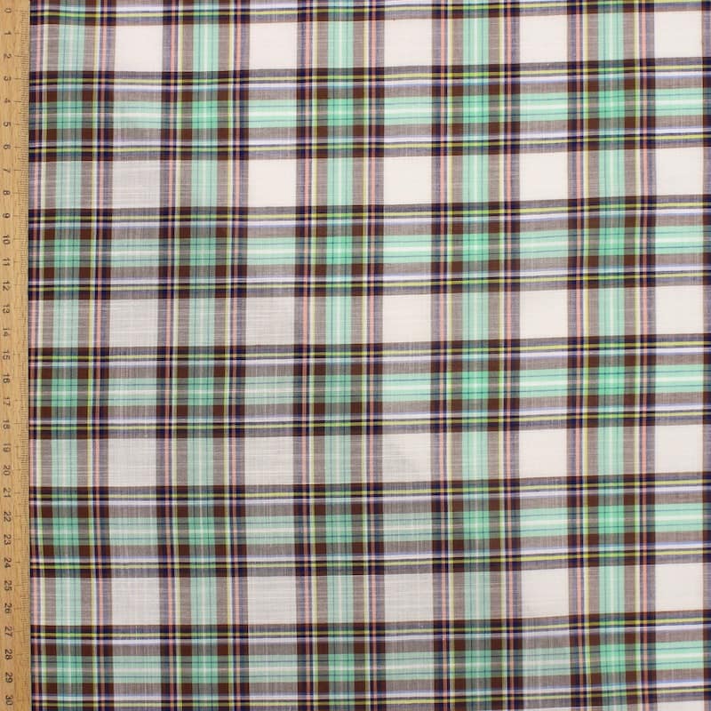 Checkered fabric 100% cotton - green and brown 