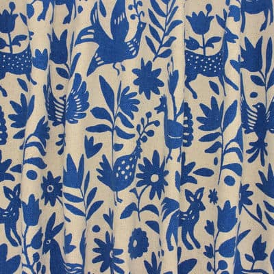 Cotton upholstery fabric with donkeys - blue 
