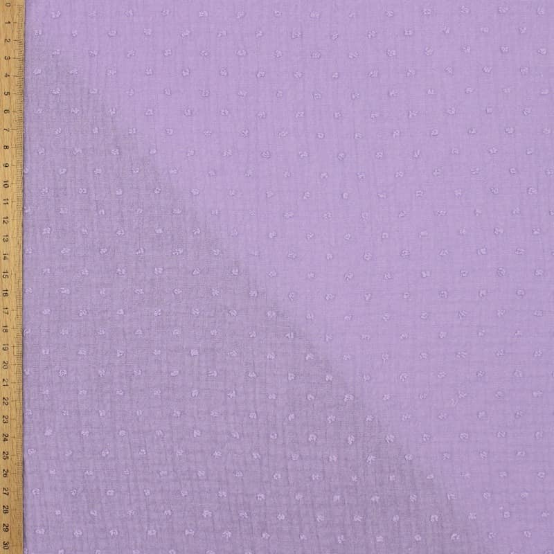 Double gauze with embroidered dots - lilac
