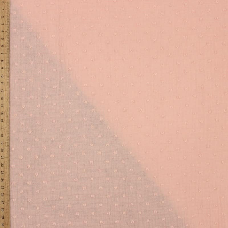 Double gauze with embroidered dots - pink