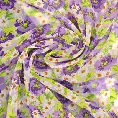 Polyester veil with flowers - multicolored