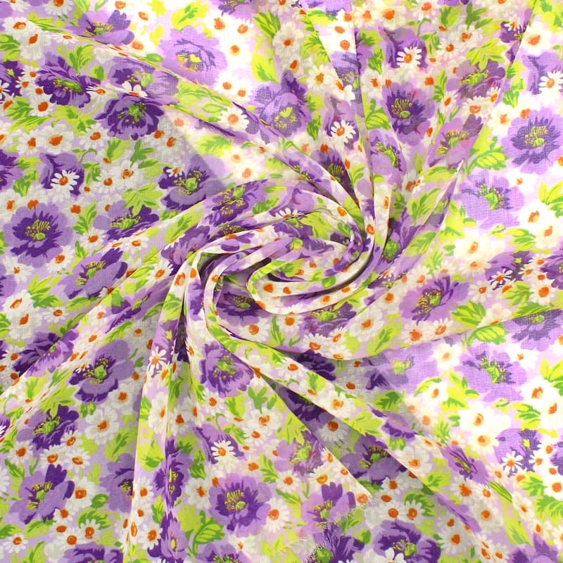 Polyester sluier met bloemen - kleurrijk