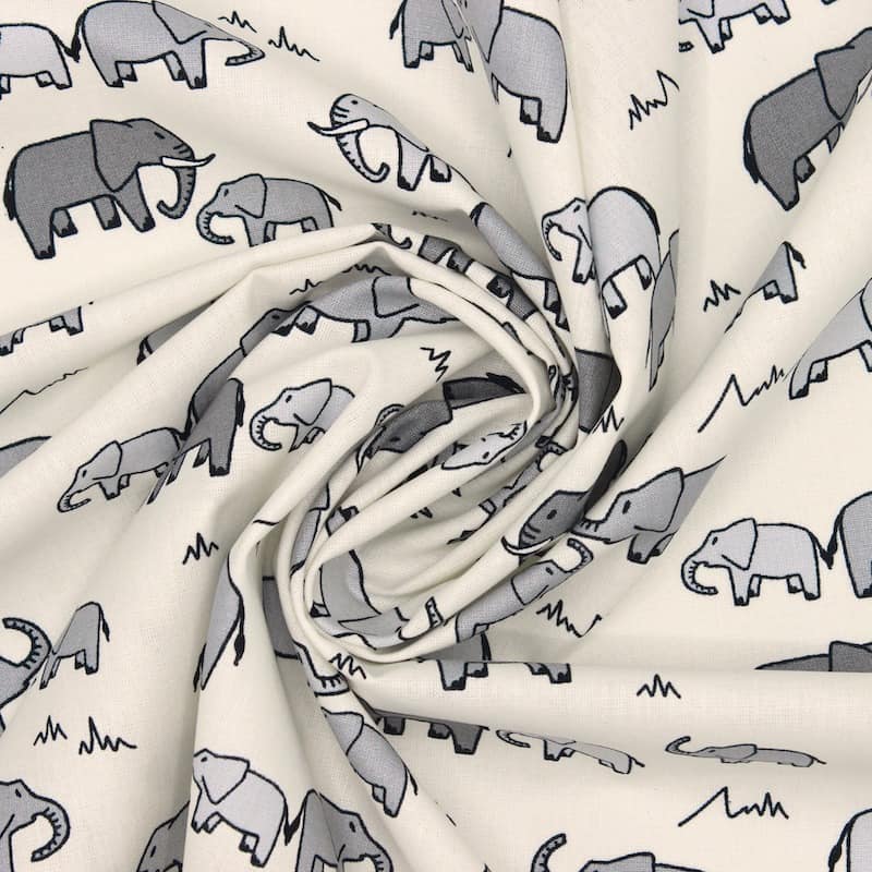 Tissu 100% coton éléphant - blanc cassé